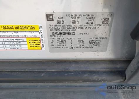 2015 Chevrolet Traverse 2Lt z USA, uszkodzony, nr VIN 1GNKVHKD5FJ296202